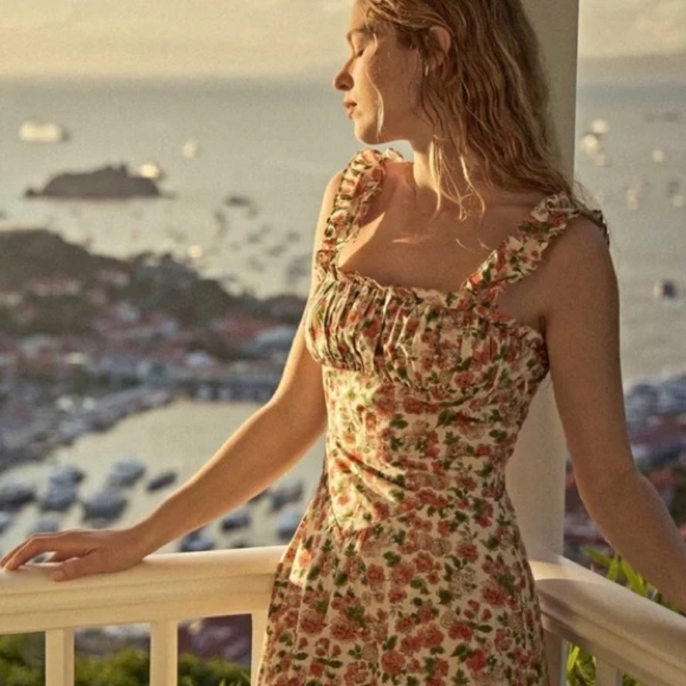 Doen Roma Dress Cream Floral Sundress with Orange and Green Bouquet Print
